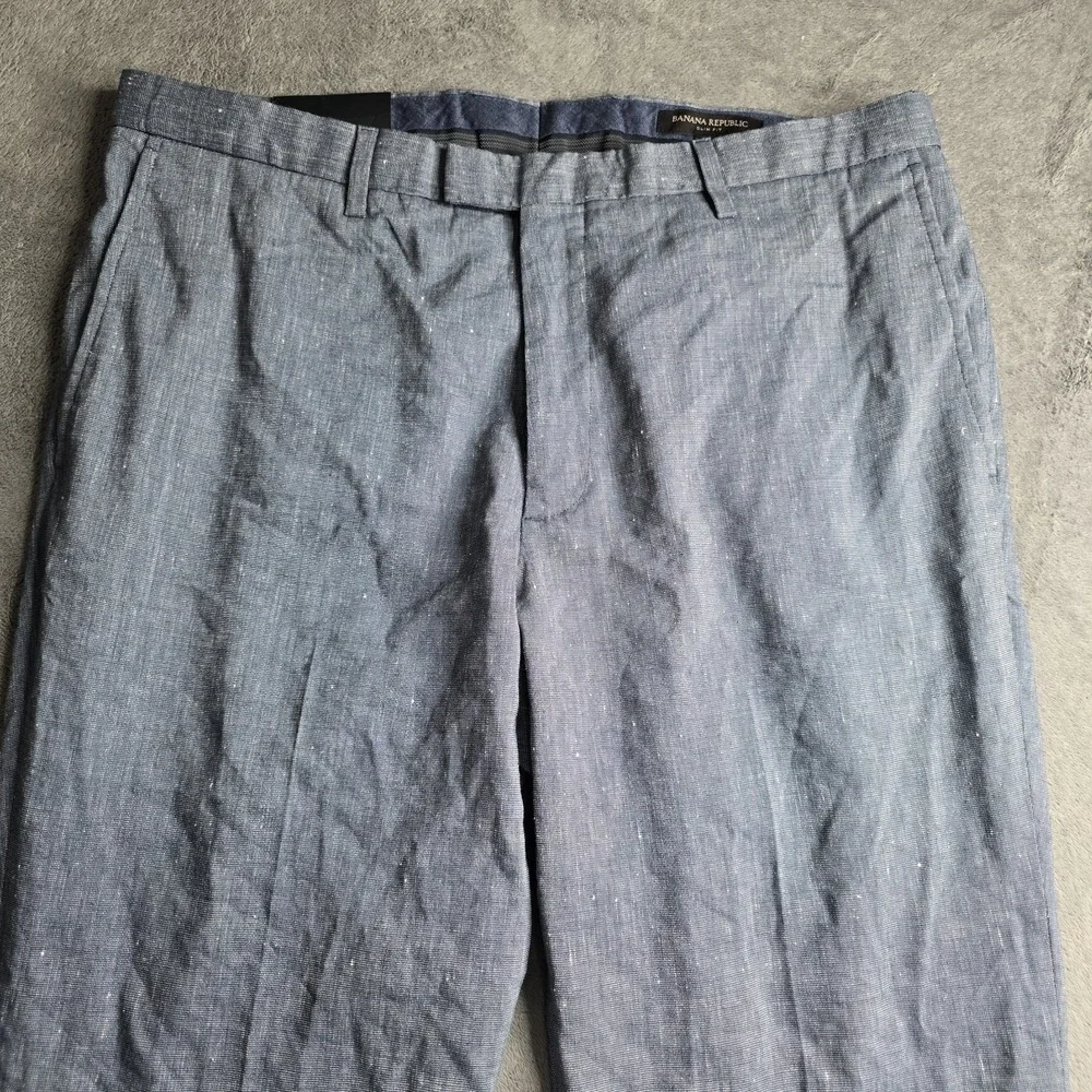 NWT Banana Republic Pants Mens 35x32 Navy Blue Slim Fit Performance Linen City